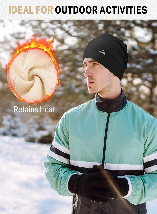 GXCROR Fleece Beanies Flexfit Winter Hats Skull Cap Cycling Cap Reflective Running Gear Bonnet Black - Image 2